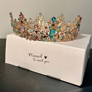 SWEETV gold crown with multi colored stones NIB tiara
